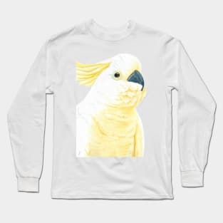 watercolor yellow-crested cockatoo portrait painting parrot Long Sleeve T-Shirt